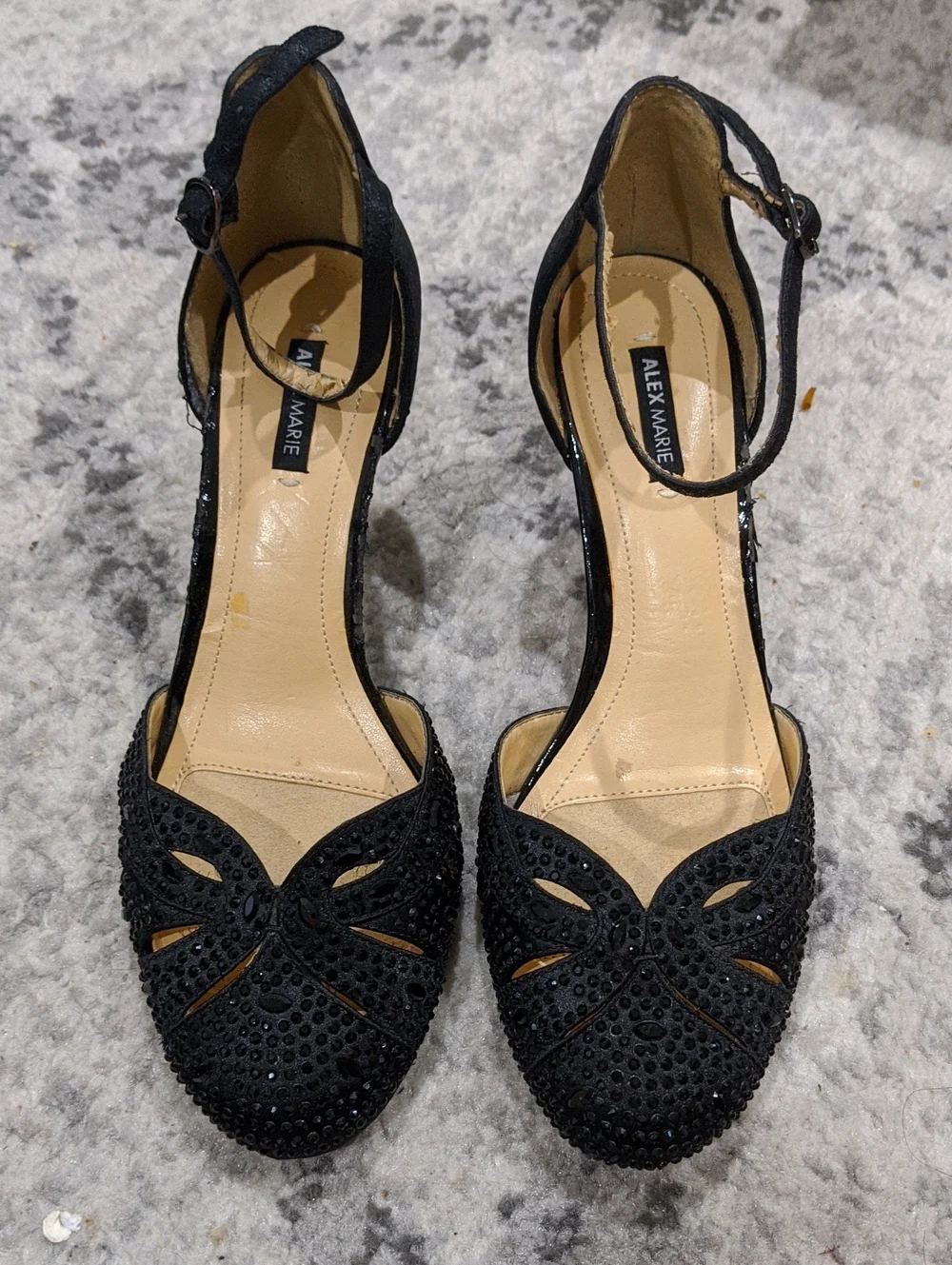 Alex Marie Black Rhinestone Cutout Ankle-Strap Pumps